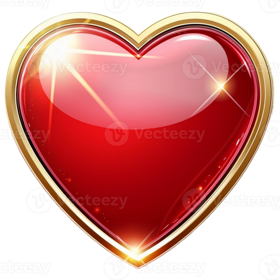 3d heart with golden frame png