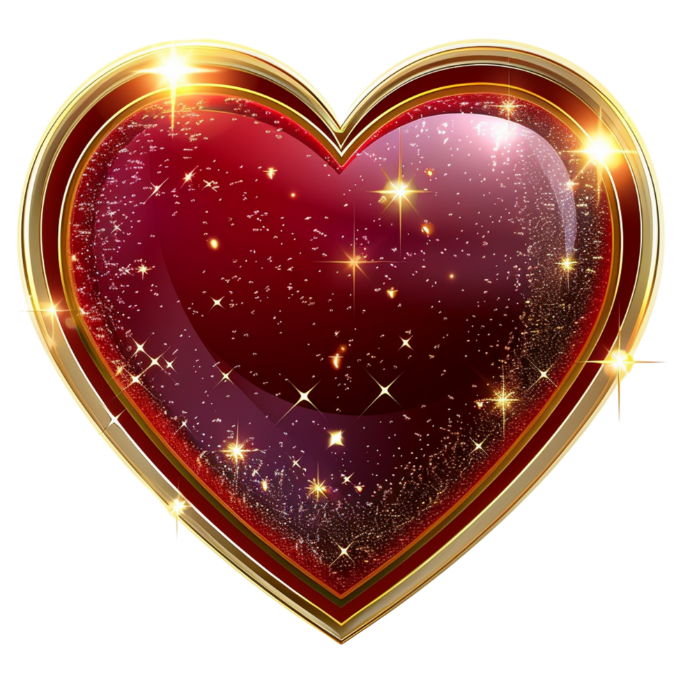 3d heart with golden frame png
