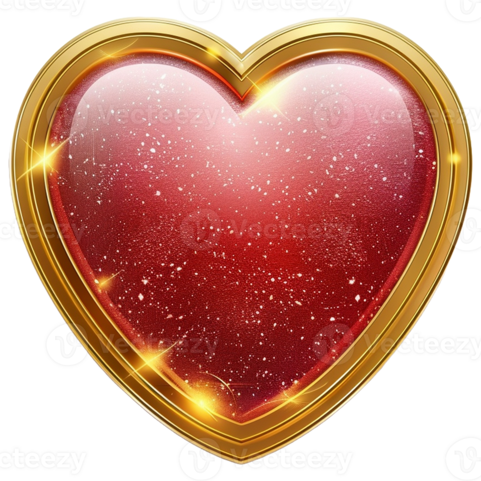 3d heart with golden frame png