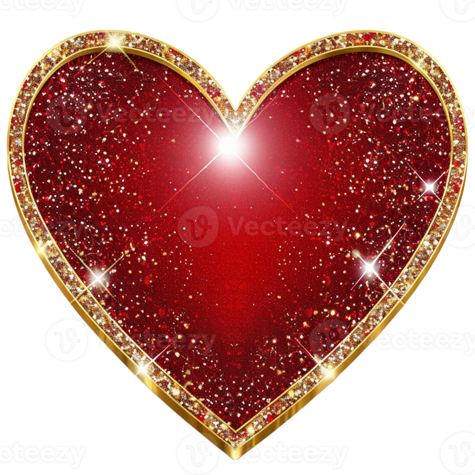 3d heart with golden frame png