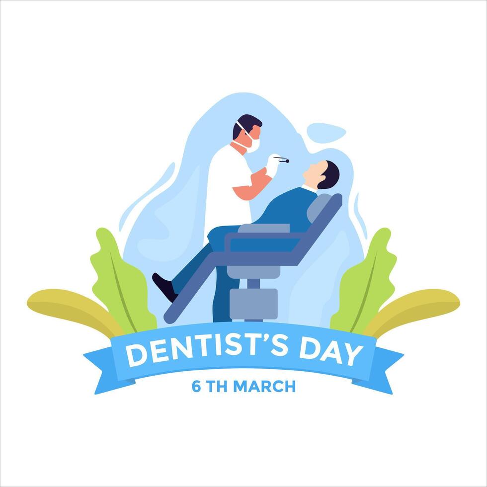 world dentist's day illustration with a patient having his teeth checked vector