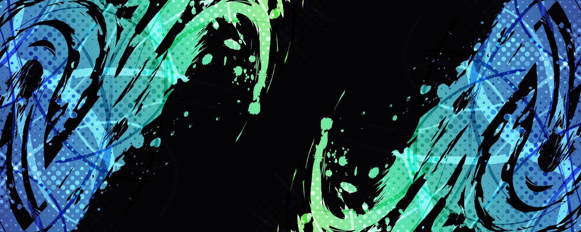 Abstract Sport Background with Blue and Green Gradient Brush Texture and Halftone Effect. Vibrant Grunge Background vector