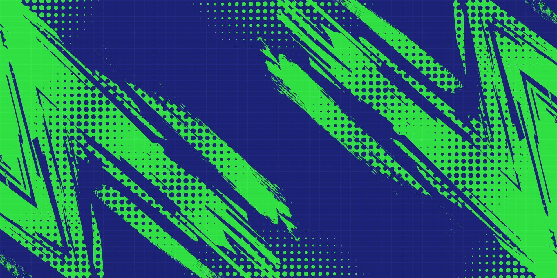 Abstract Sport Background with Green and Blue Brush Texture and Halftone Effect. Dirty Grunge Background vector