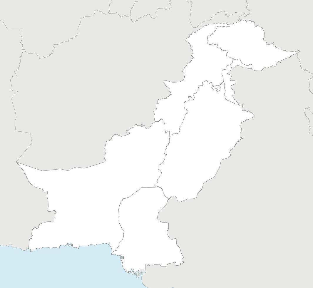 regional blank map of Pakistan with provinces and territories and administrative divisions, and neighbouring countries and territories. Editable and clearly labeled layers. vector