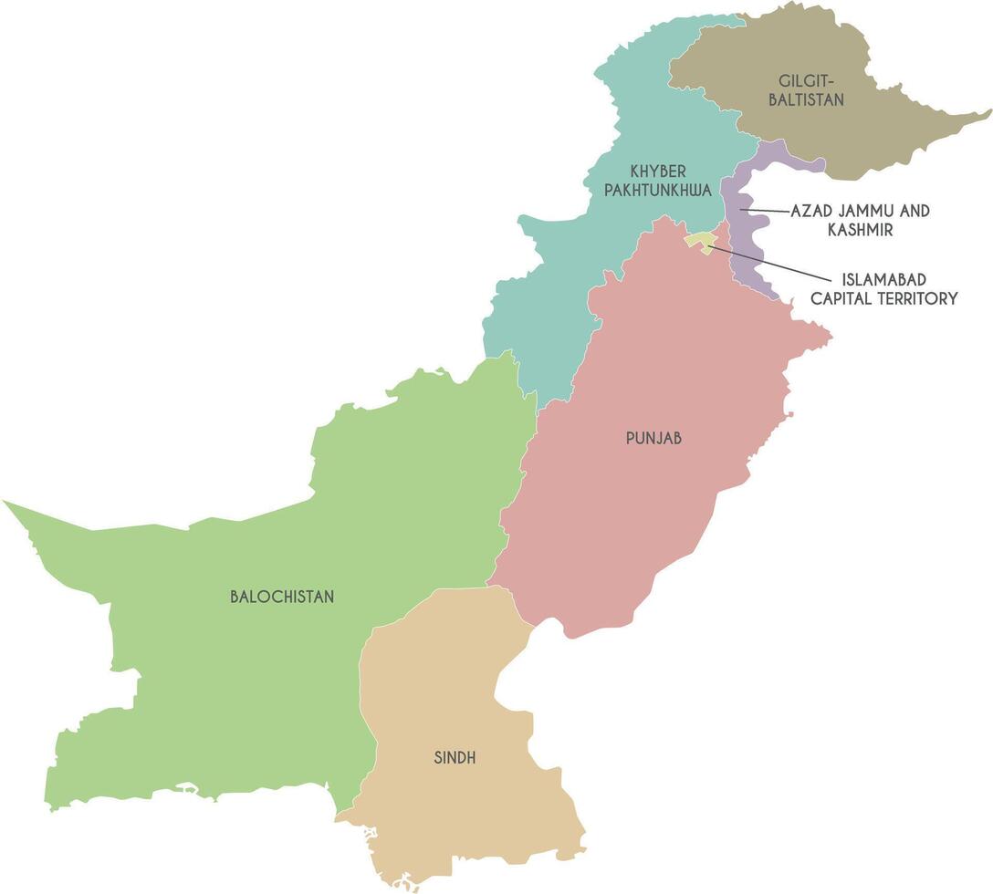 regional map of Pakistan with provinces and territories and administrative divisions. Editable and clearly labeled layers. vector