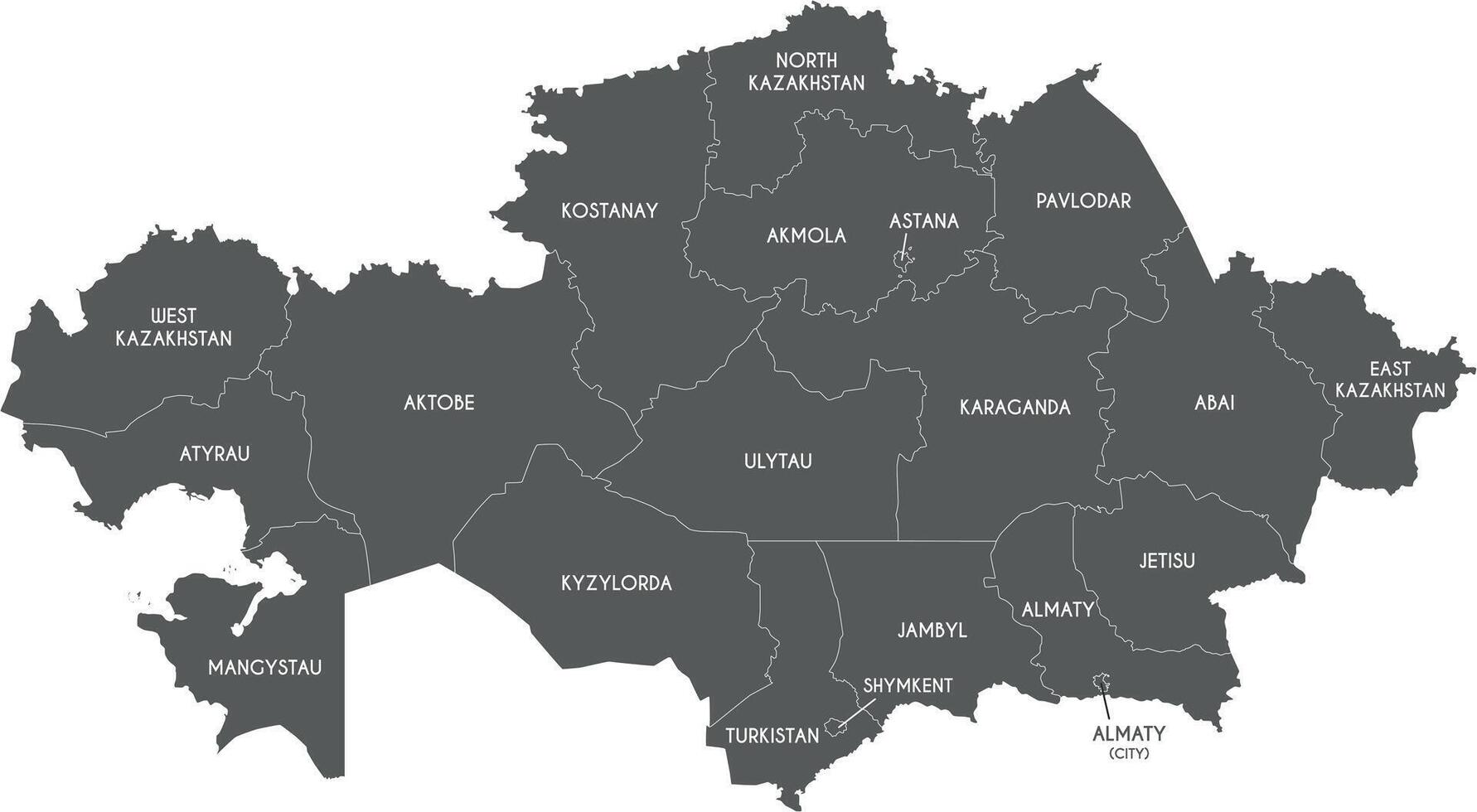 map of Kazakhstan with regions, independent cities and administrative divisions. Editable and clearly labeled layers. vector