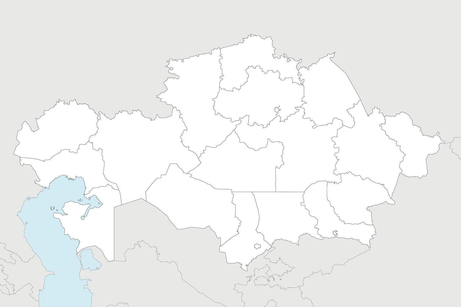 blank map of Kazakhstan with regions, independent cities and administrative divisions, and neighbouring countries and territories. Editable and clearly labeled layers. vector