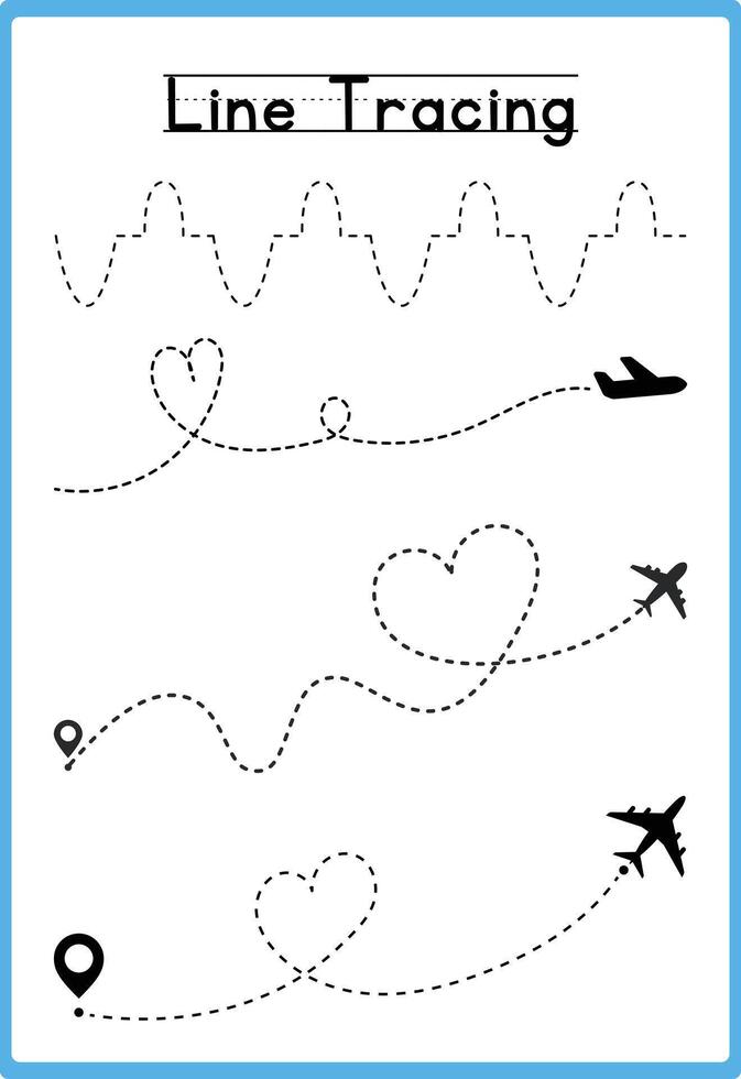 Hand drawn tracing line practice for kids vector