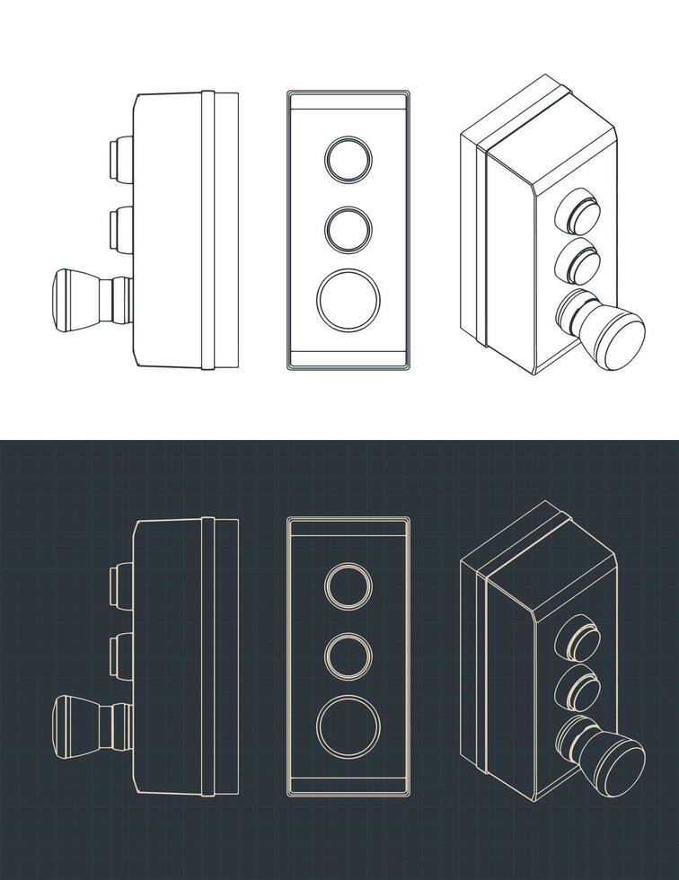 Blueprints of Push Button Switch Control Box vector