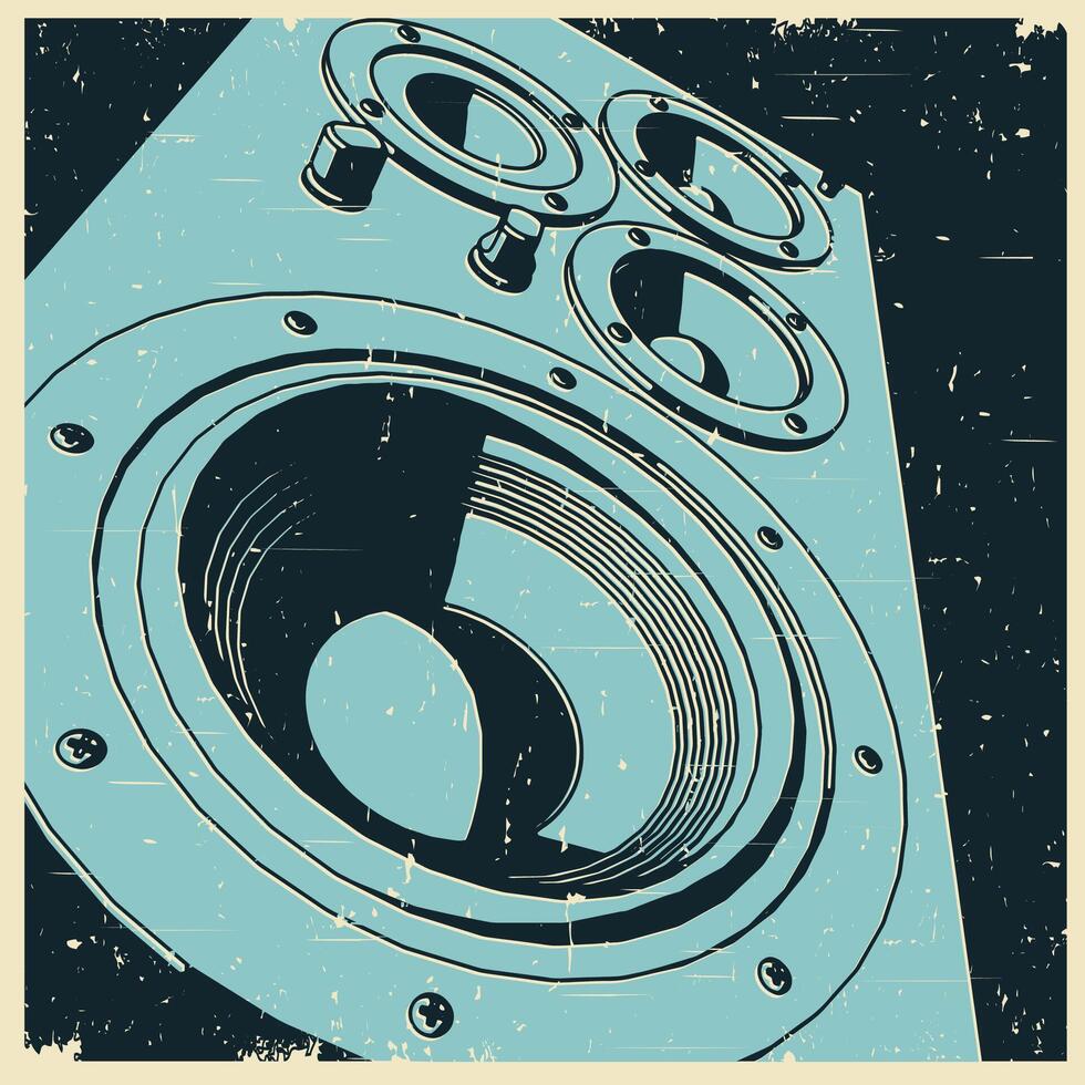 Powerful floor-standing speaker retro poster vector