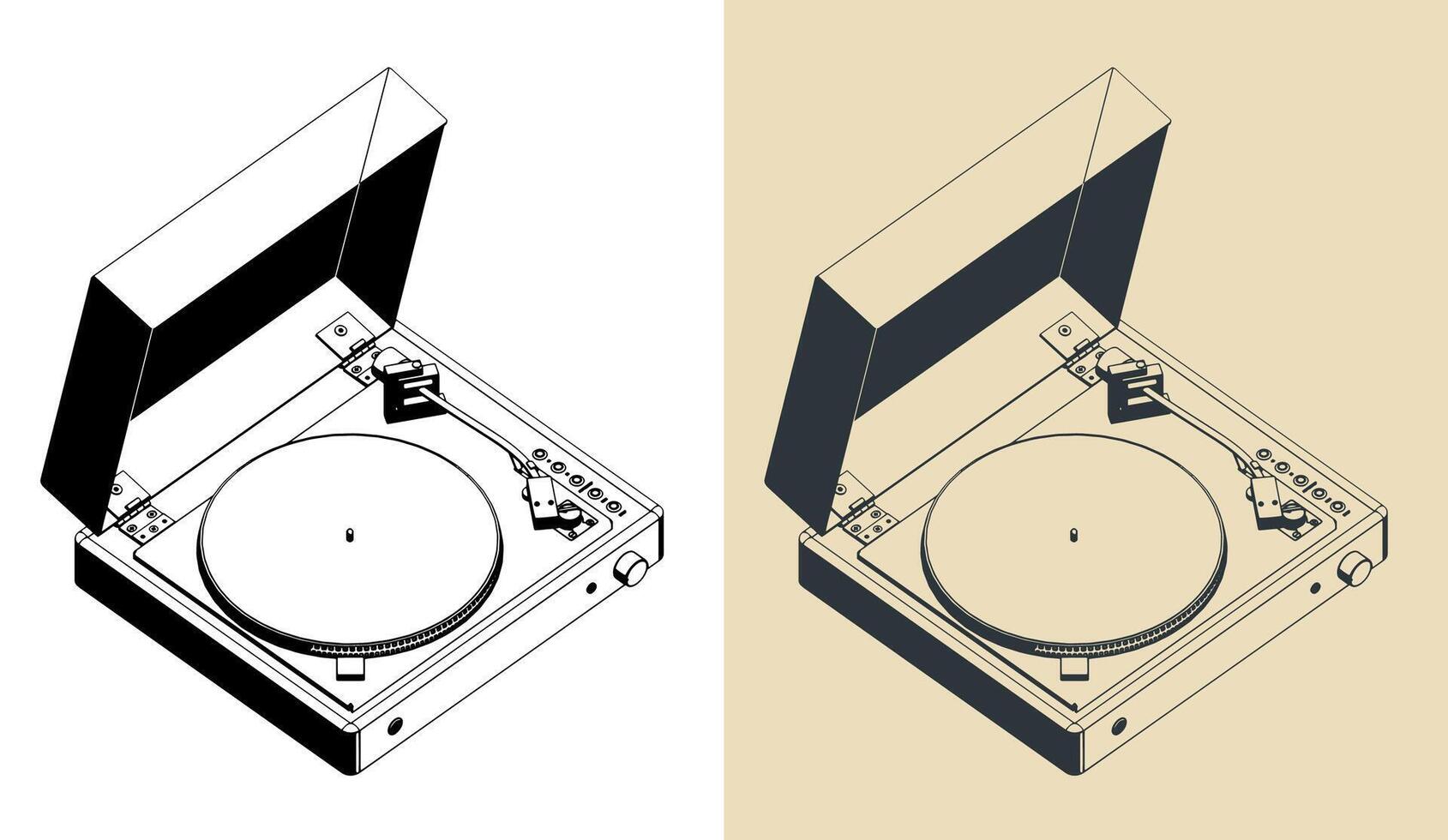 Turntable vinyl player isometric illustrations vector