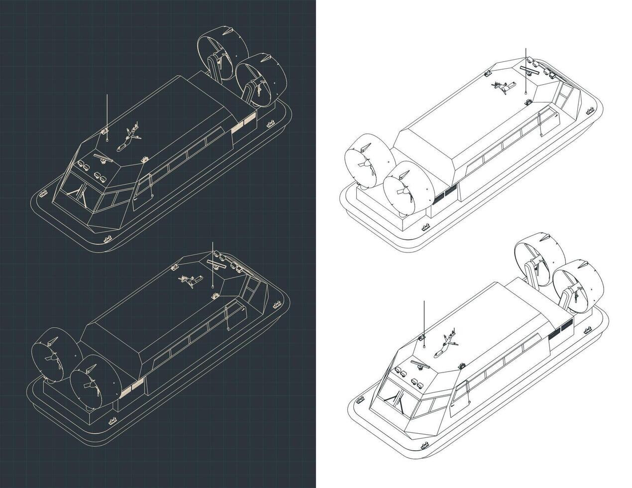 Hovercraft isometric blueprints vector