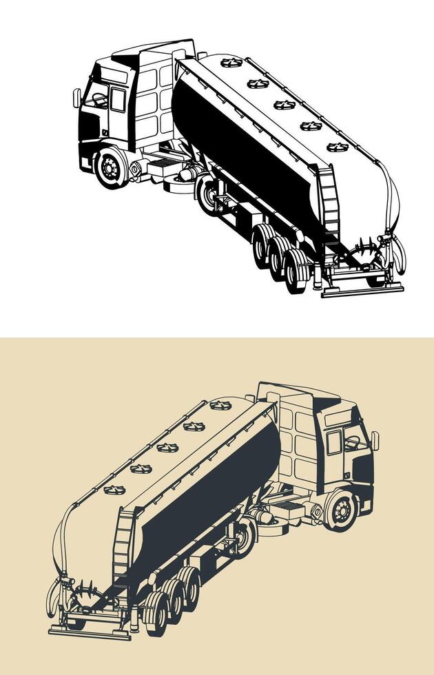 Silo truck sketches vector