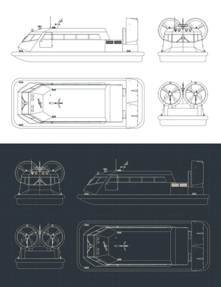Hovercraft blueprints illustrations vector