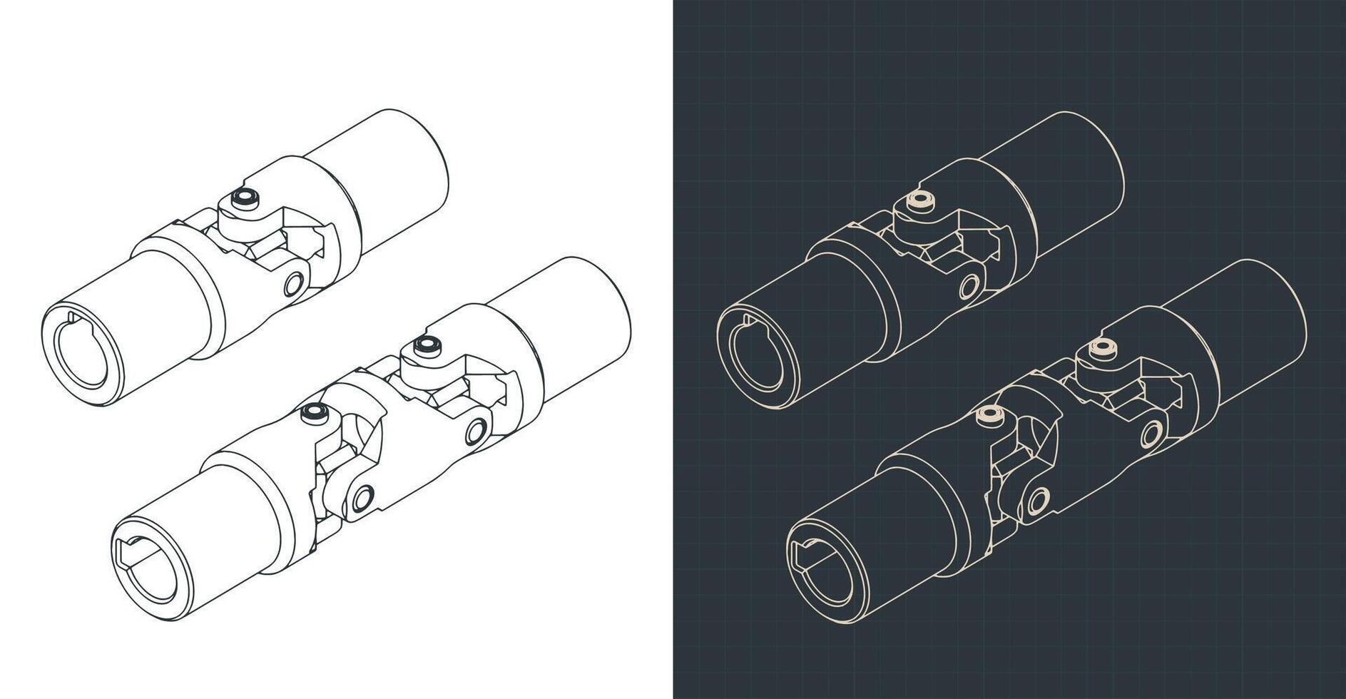 Universal joint isometric blueprints vector