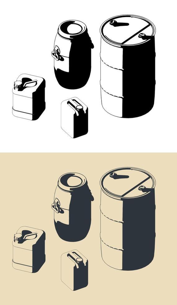 Industrial barrels and canisters set vector
