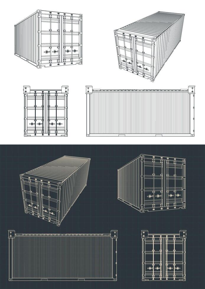 Shipping container blueprints vector