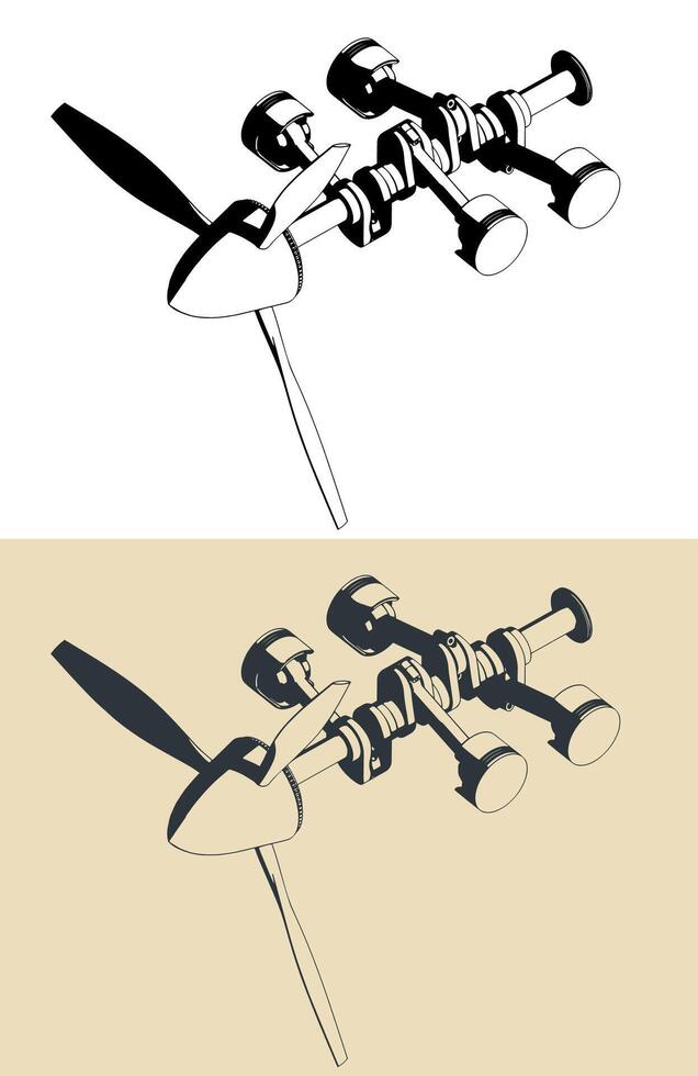 Airplane horizontally opposed engine crankshaft and pistons vector