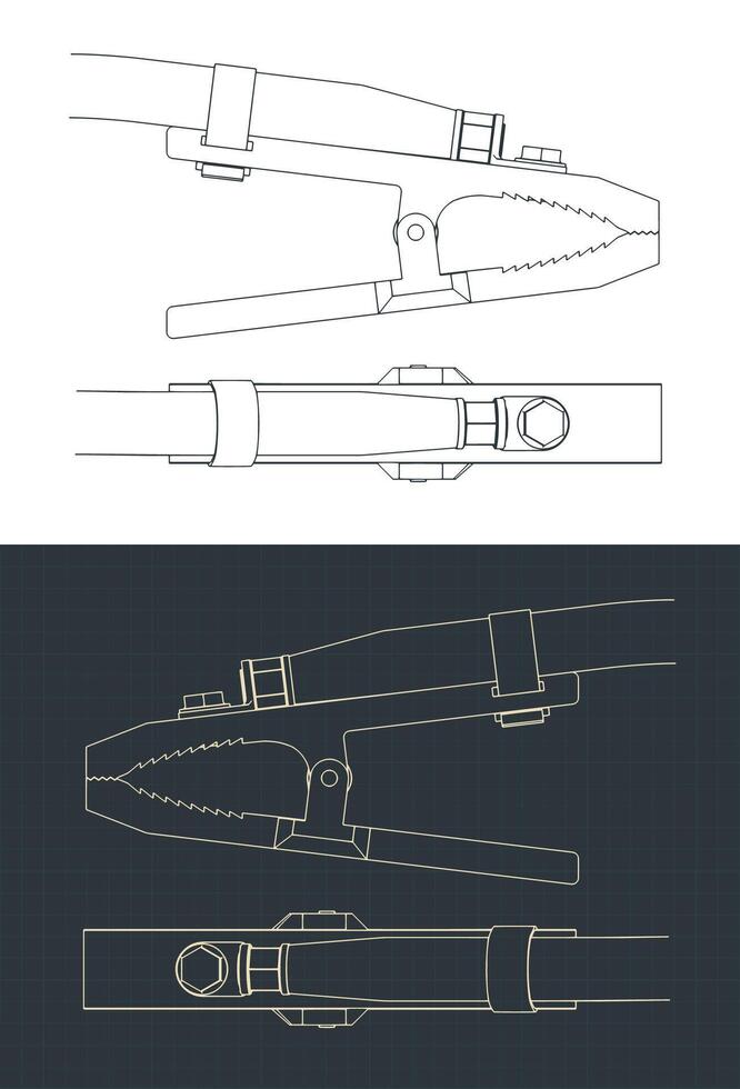 Welding earth clamp blueprints vector
