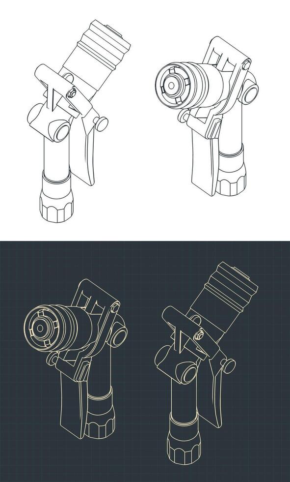 LPG nozzle isometric blueprints vector