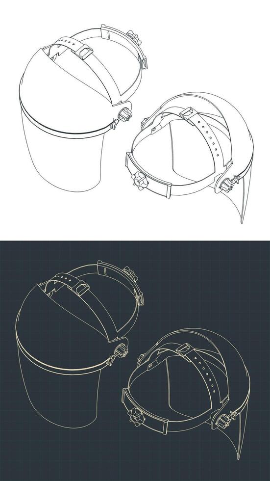 Protective face plastic mask isometric blueprints vector