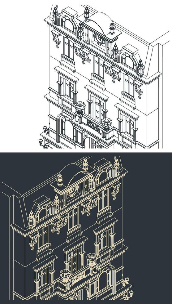 Victorian building facade close up vector