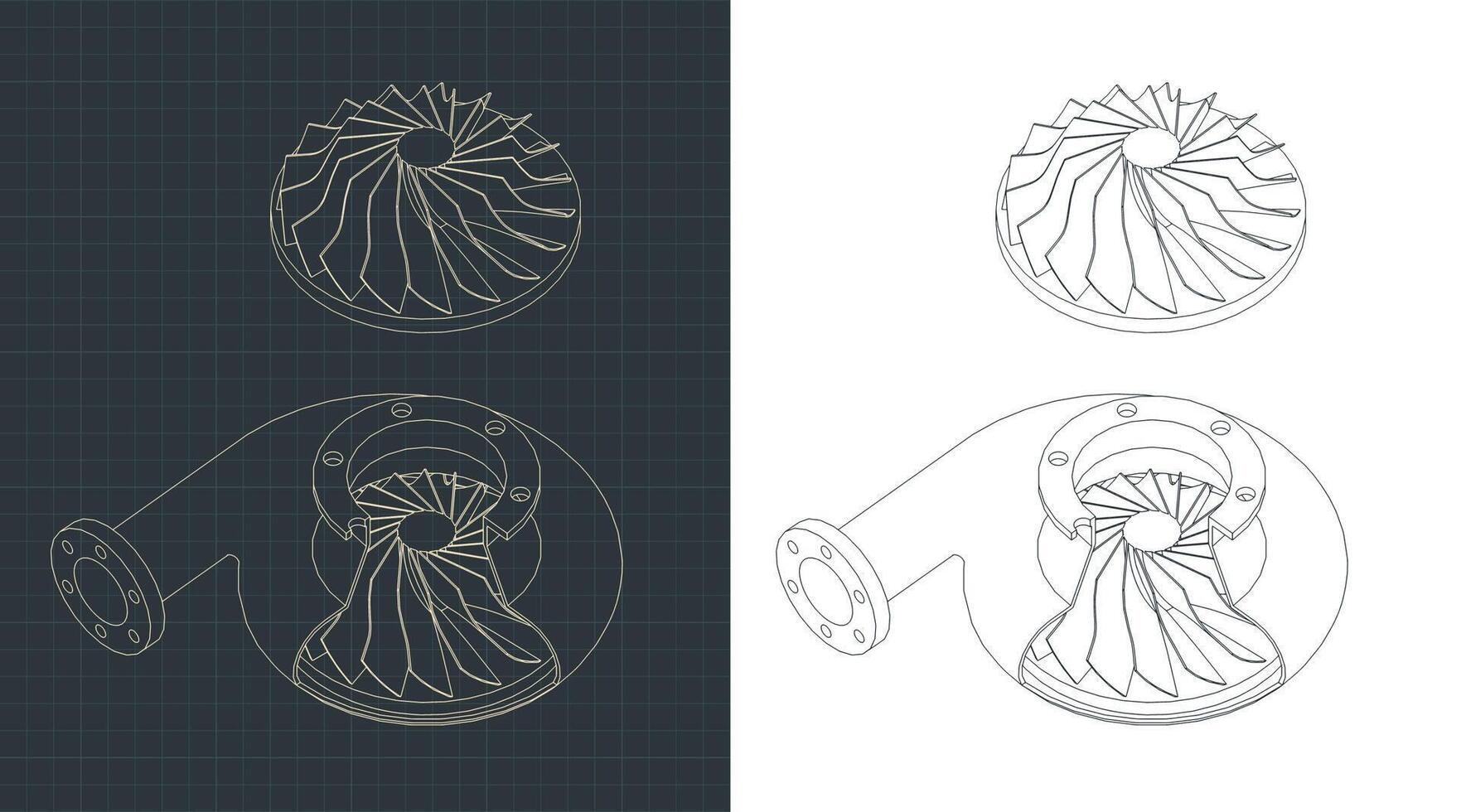 Turbo pump isometric drawings vector