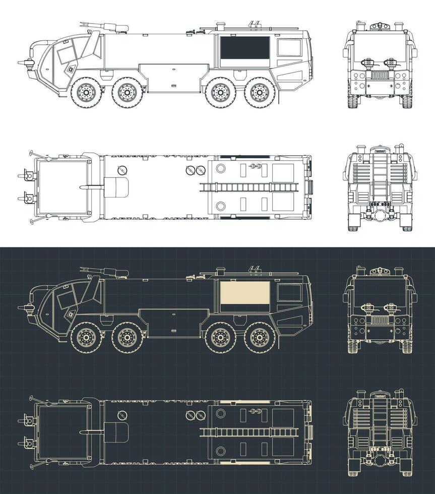 Airport fire truck blueprints vector