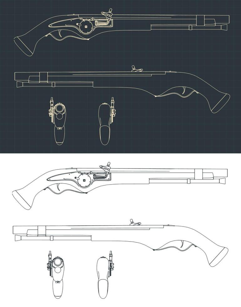 Ancient wheellock pistol blueprints vector