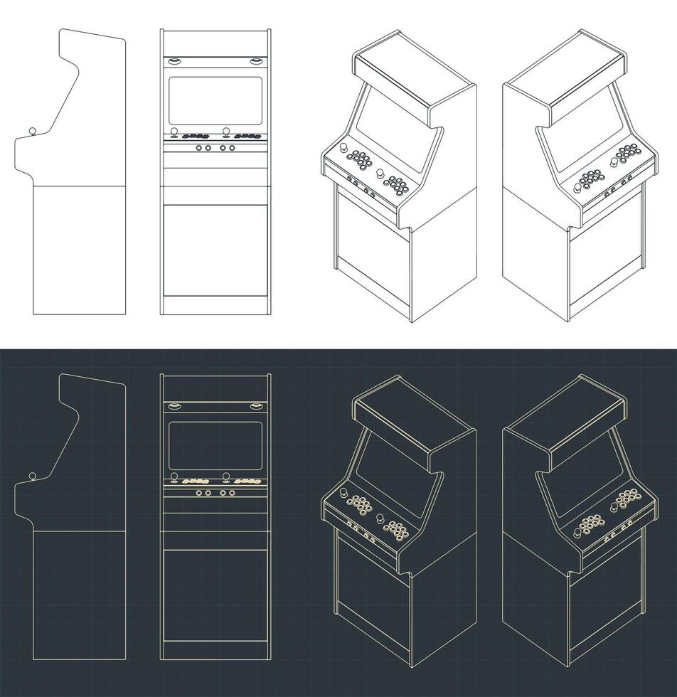 Retro arcade machine drawings vector