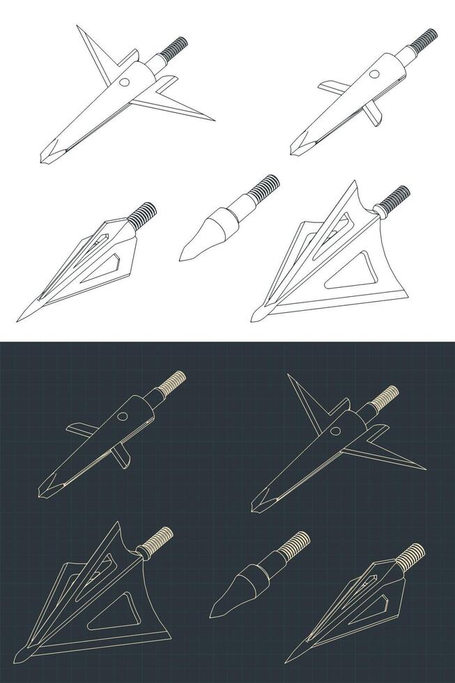 Hunting arrowheads isometric blueprints vector