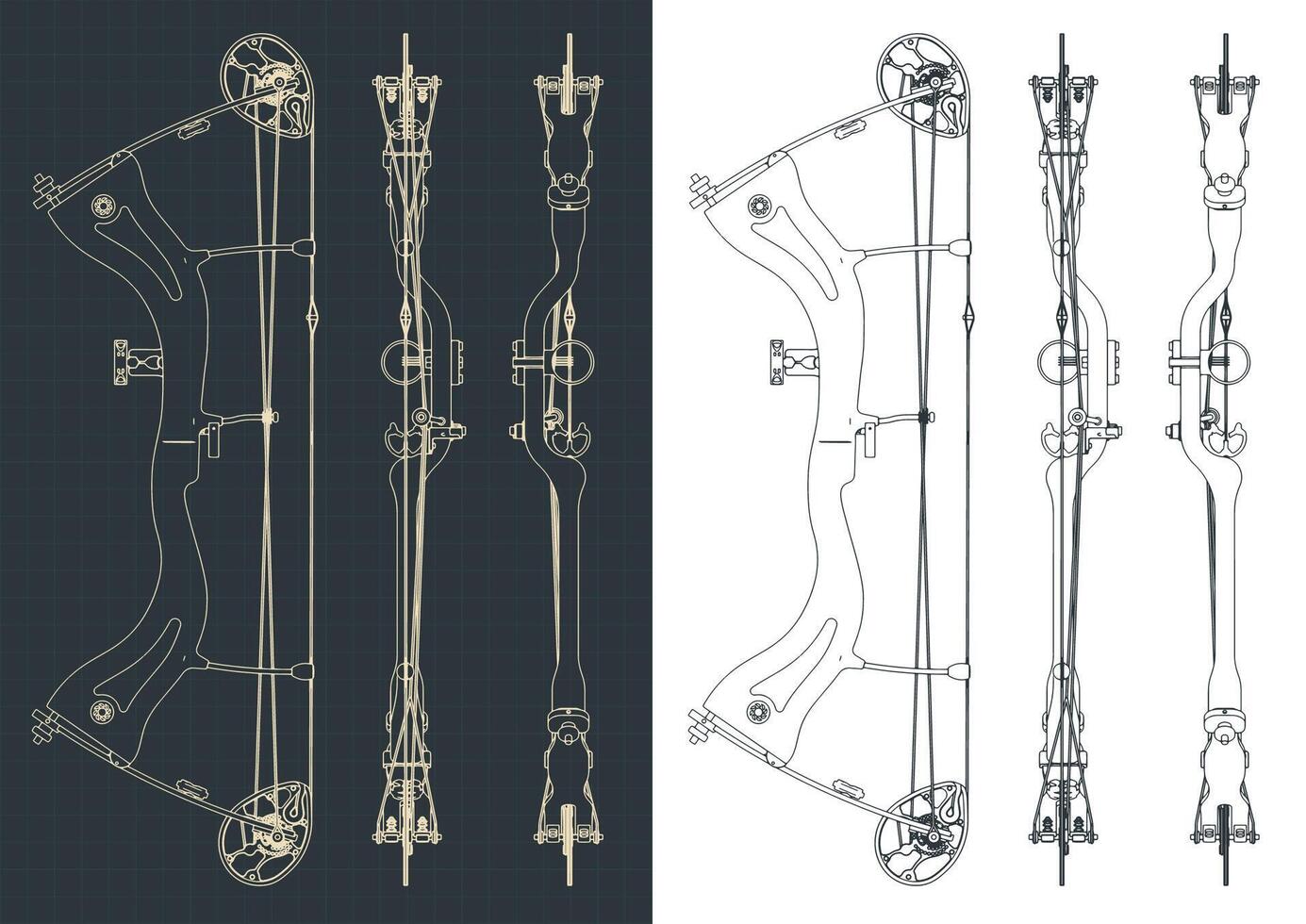 Compound hunting bow blueprints vector