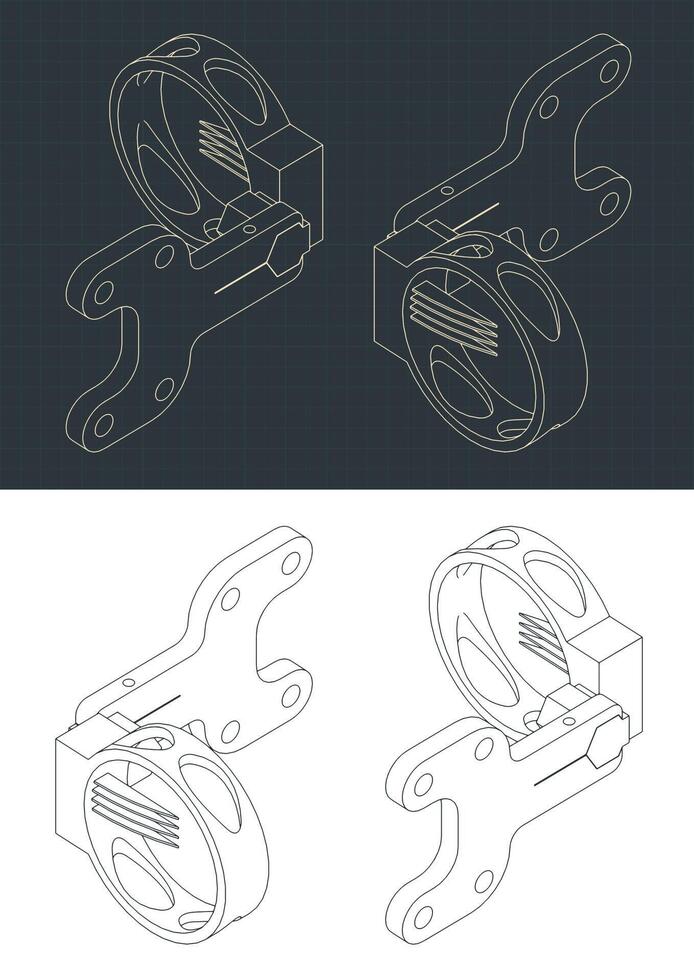 Compound archery sight isometric blueprints vector