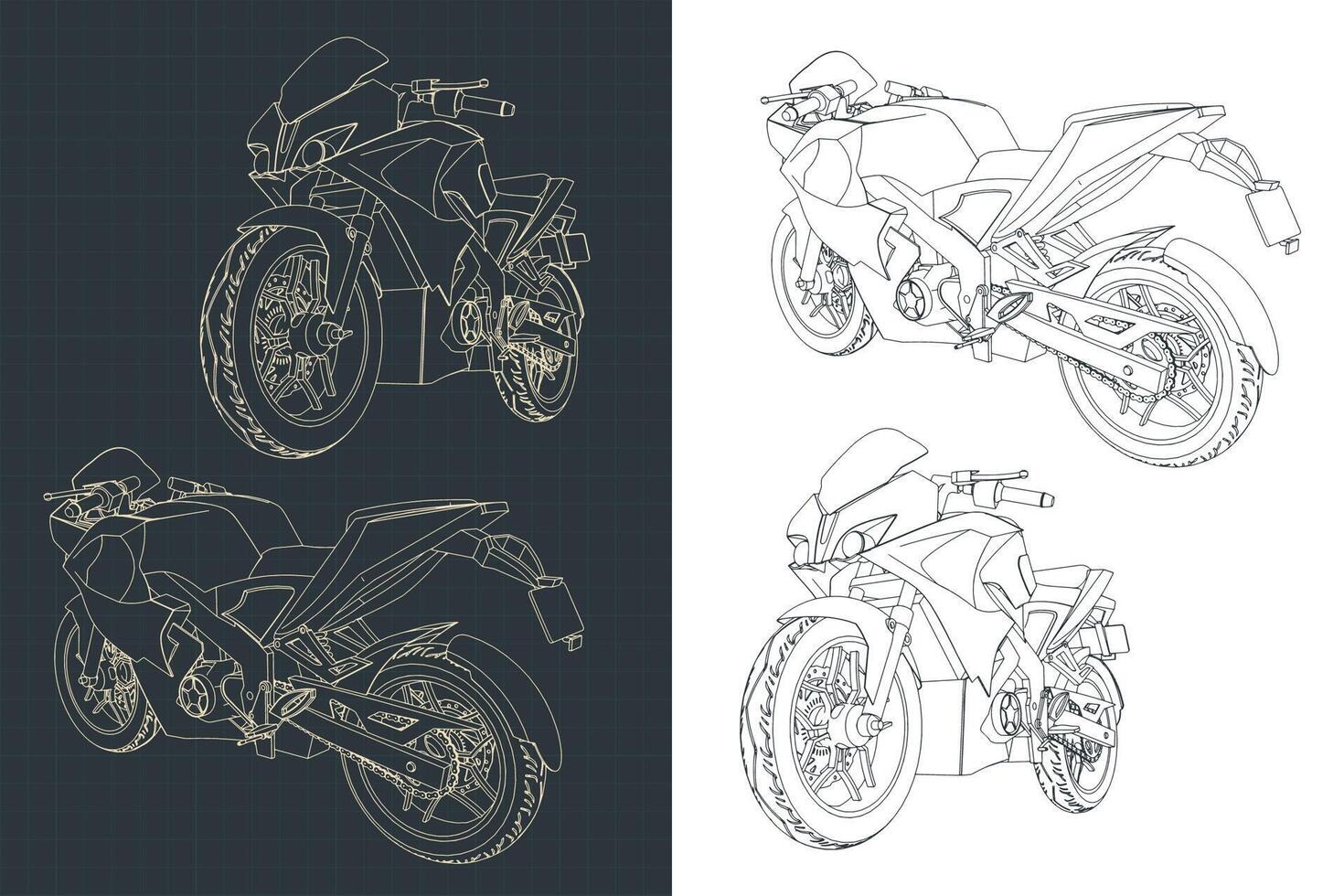 Sports motorcycle drawings vector