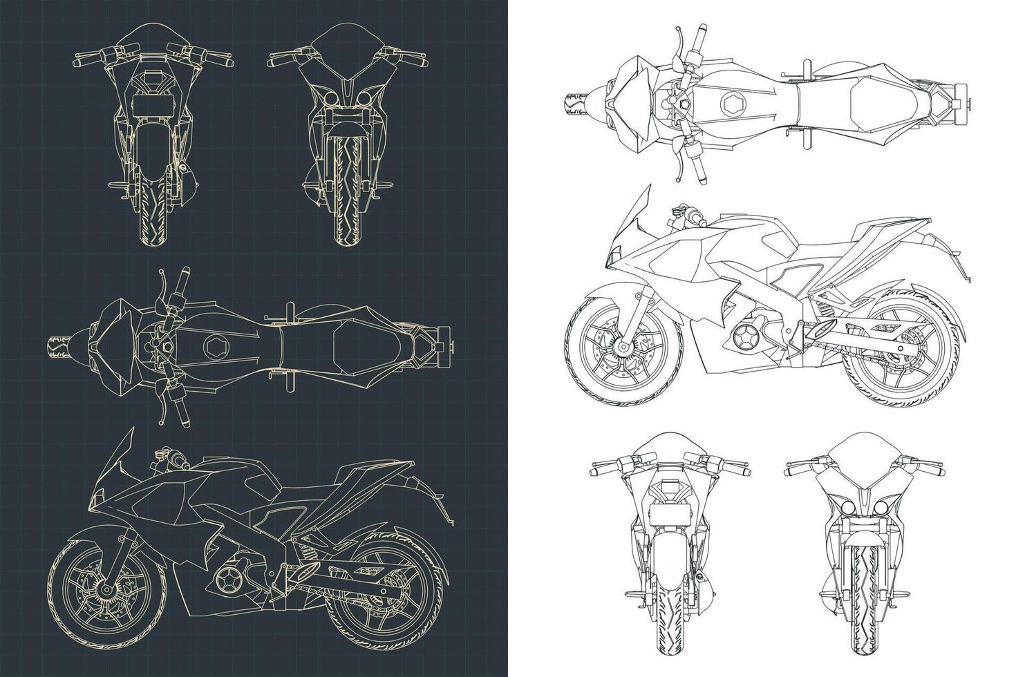 Sports motorcycle blueprints vector