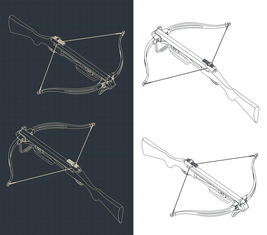 Crossbow isometric blueprints vector