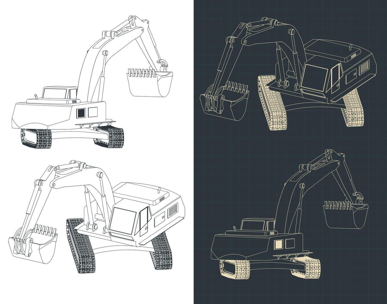 Digger isometric drawings vector