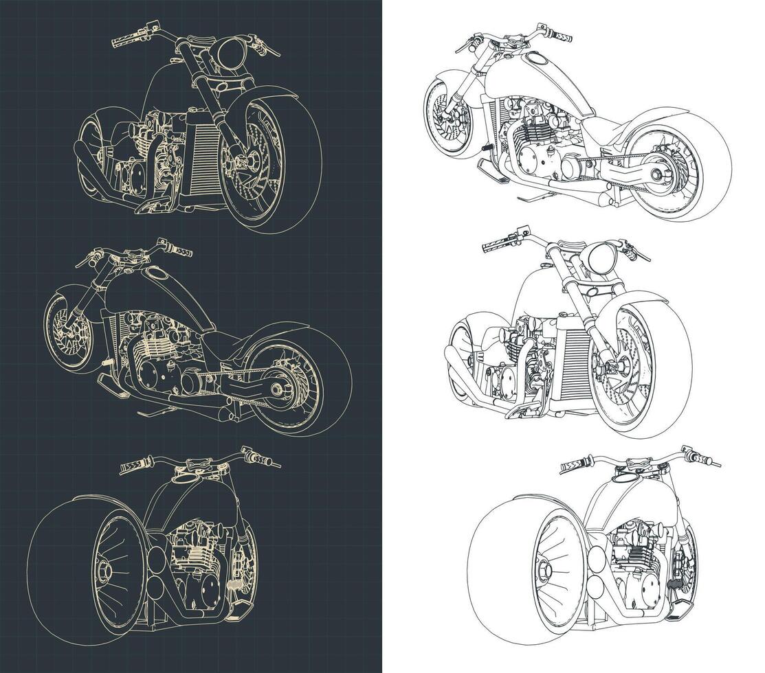 Cruiser motorcycle drawings vector