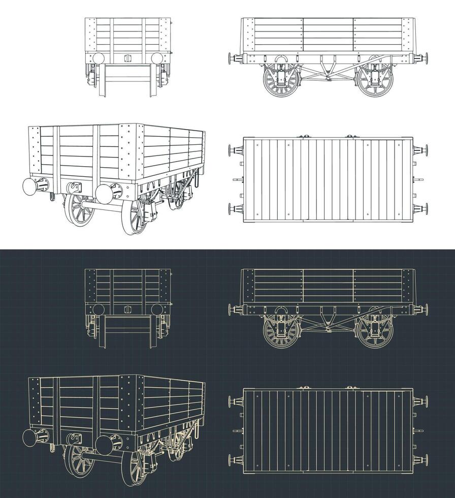 5 plank coal wagon blueprints vector
