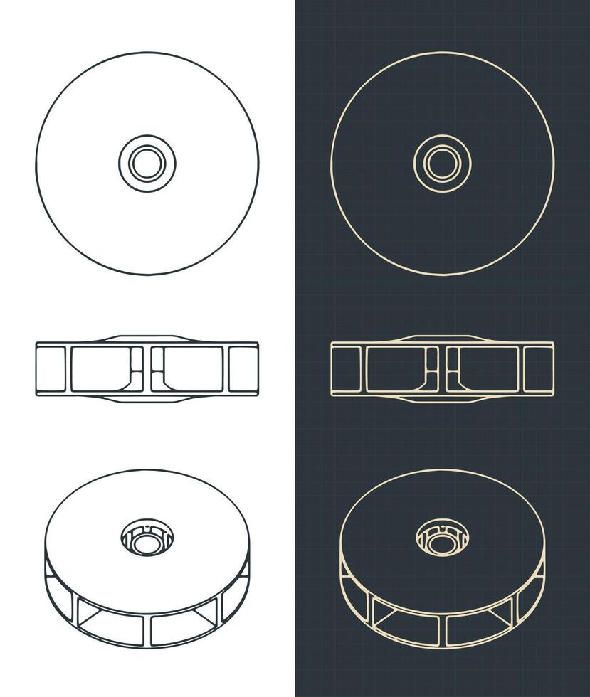 Water pump impeller drawings vector