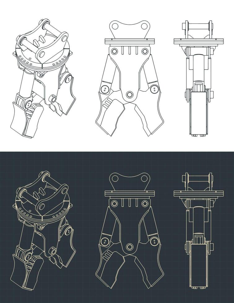 Demolition hydraulic scrap shear cutter blueprints vector
