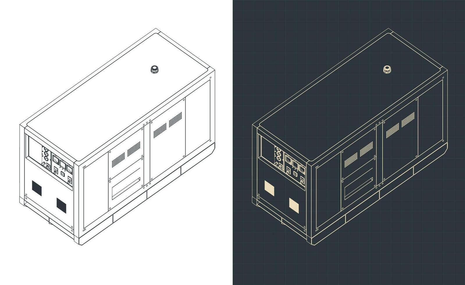 Diesel generator isometric blueprint vector