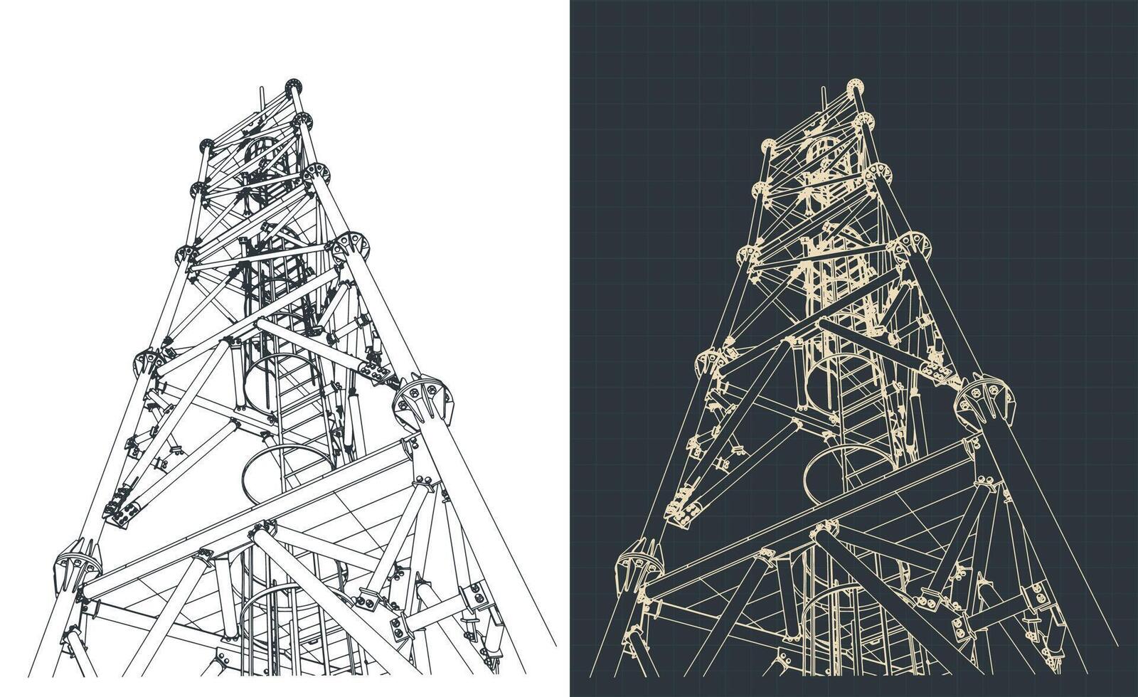 Telecommunication tower blueprints vector
