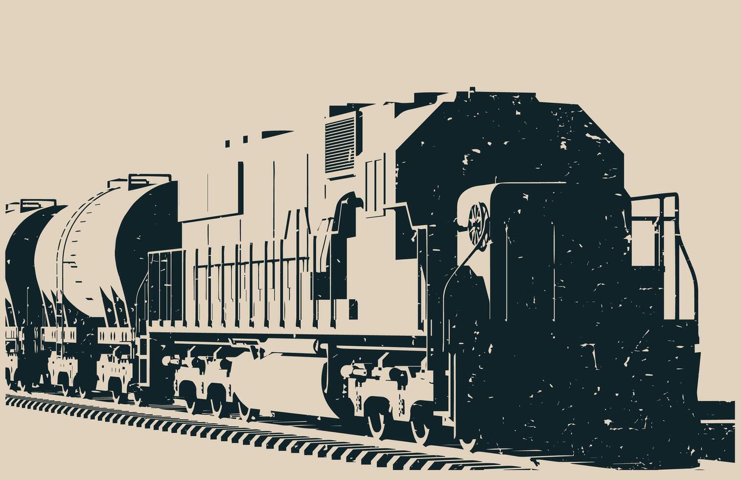 Freight locomotive with tank wagons old poster template vector