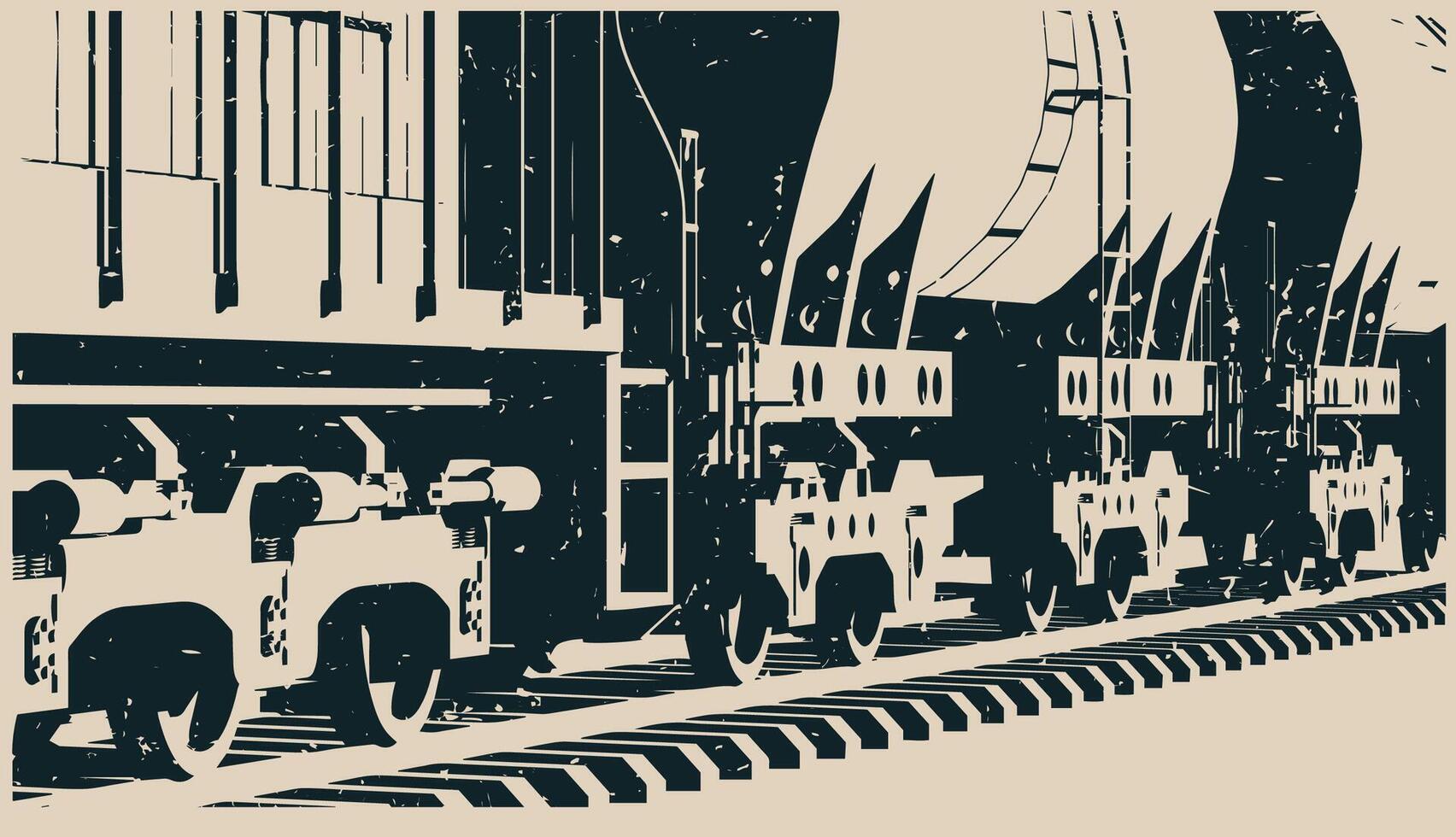 Tank wagons close up template retro poster vector