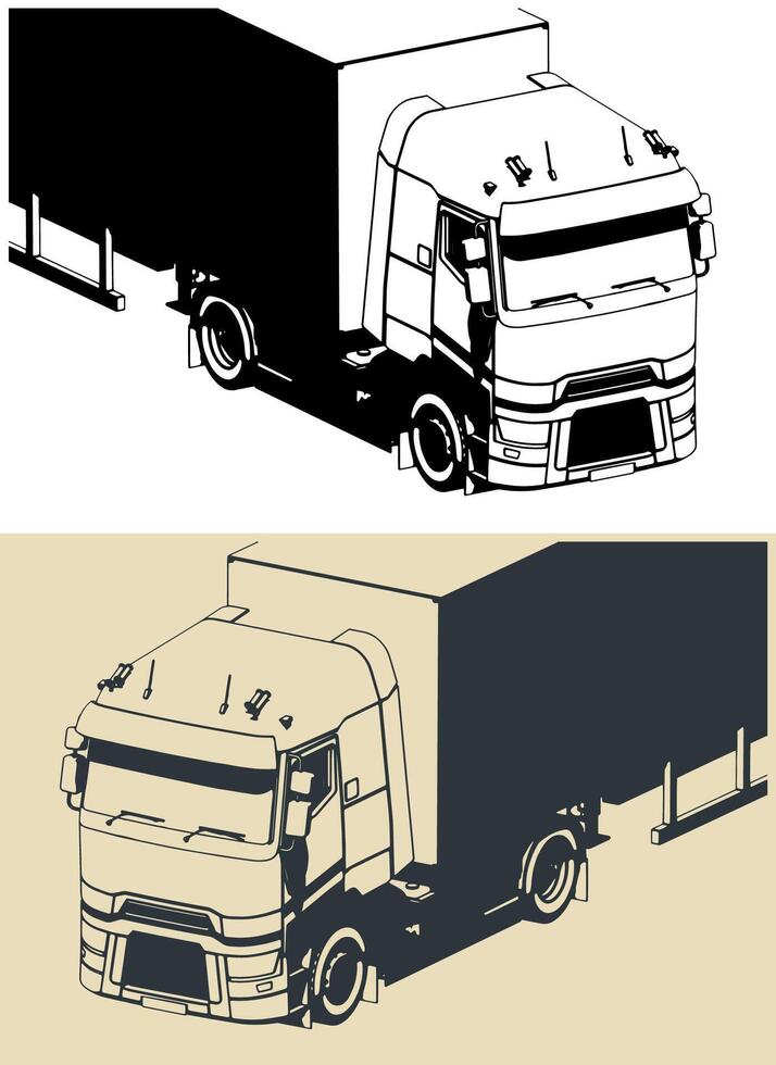 Semi trailer truck close up vector
