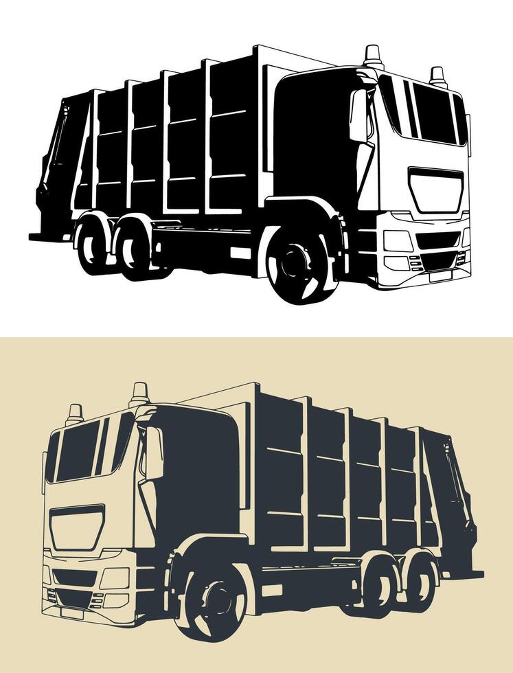 Garbage truck illustrations vector