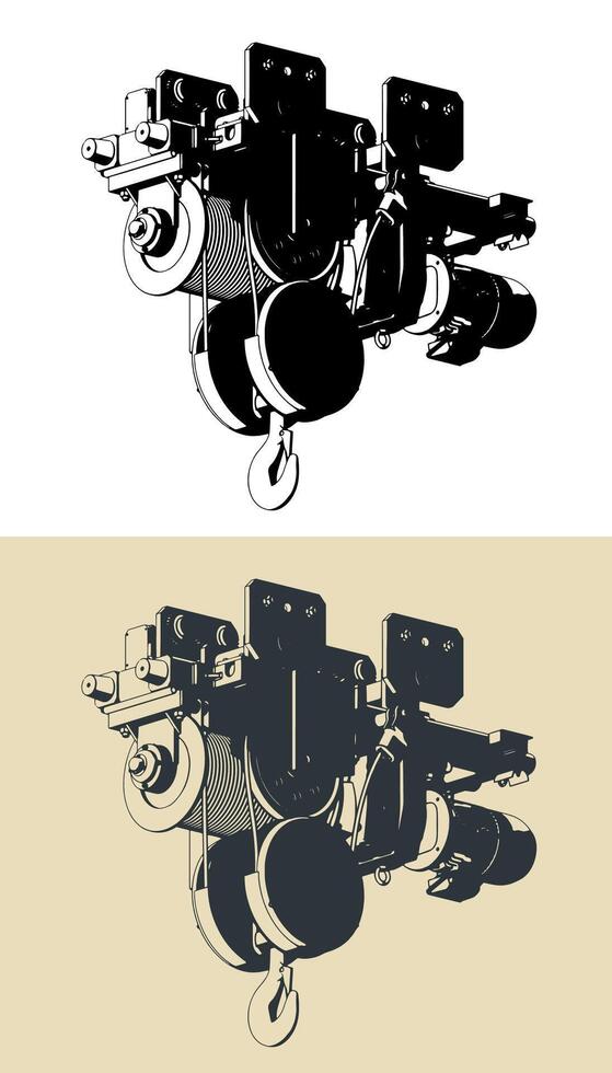 Electric hoist with steel rope vector