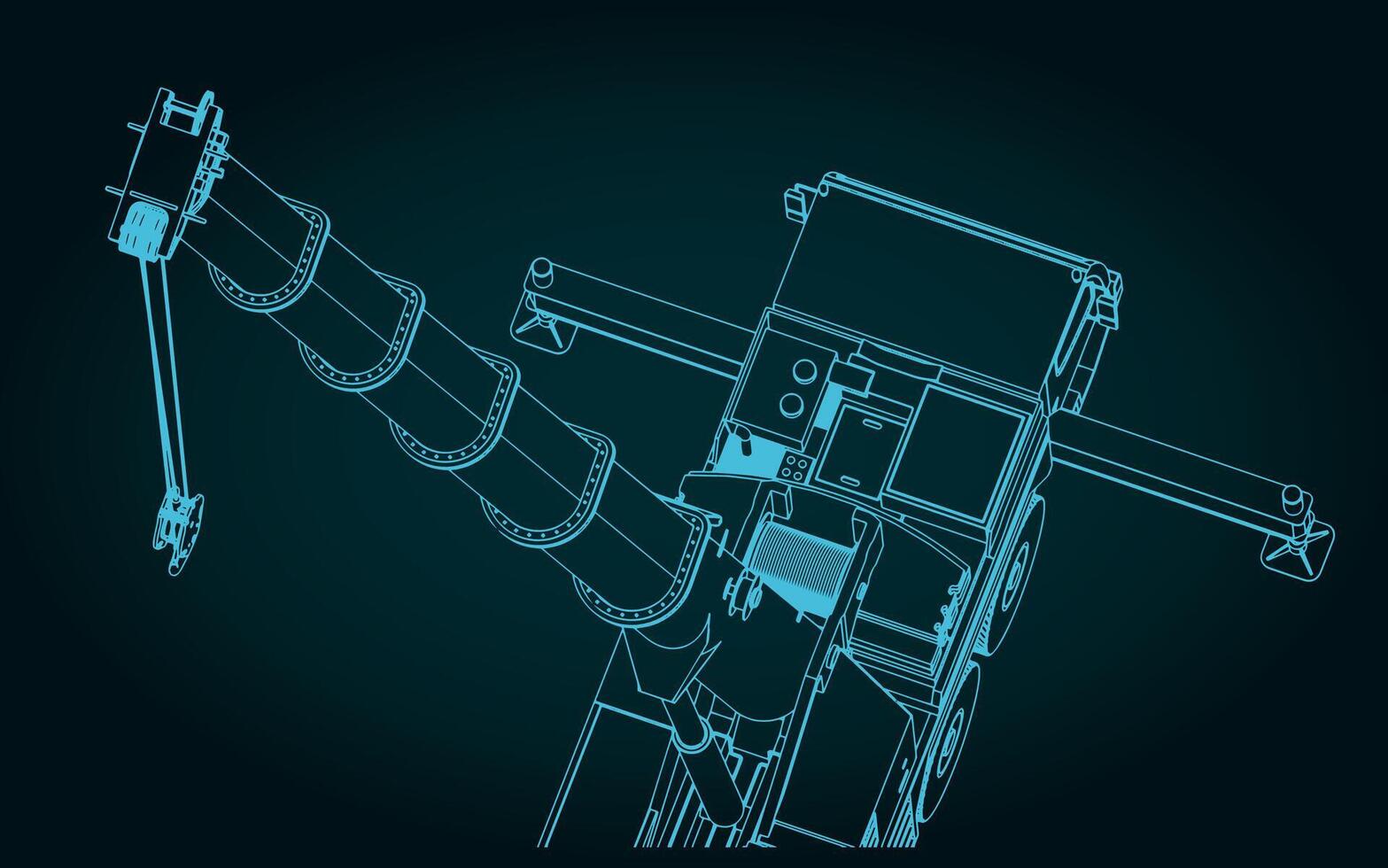 Mobile crane with long telescopic boom close up vector