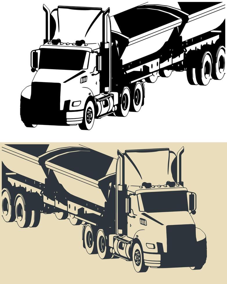 Side dump trailer close up vector